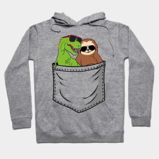 Saurus And Sloth In Pocket Funny Hoodie